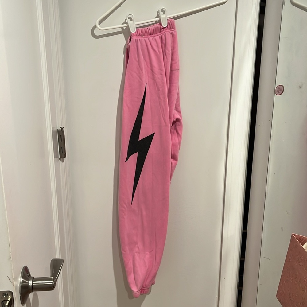 women’s Aviator Nation pink lightning bolt sweatpants